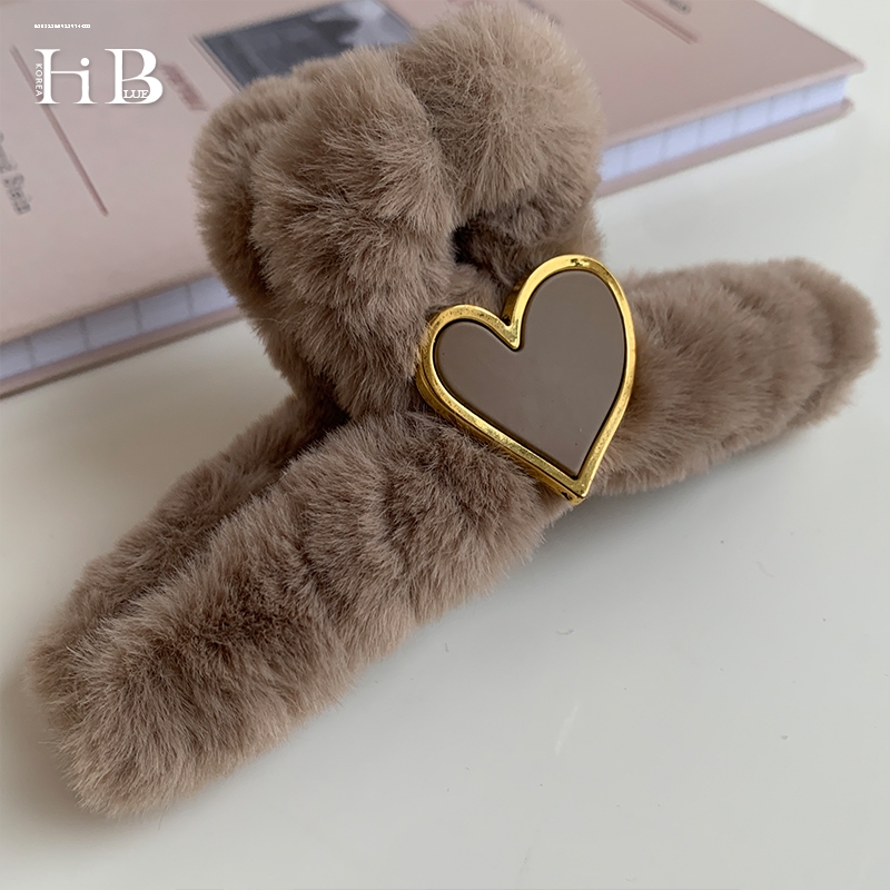 气质质感设计时尚发量多新款头饰毛绒爱心抓夹盘发精致显白百搭