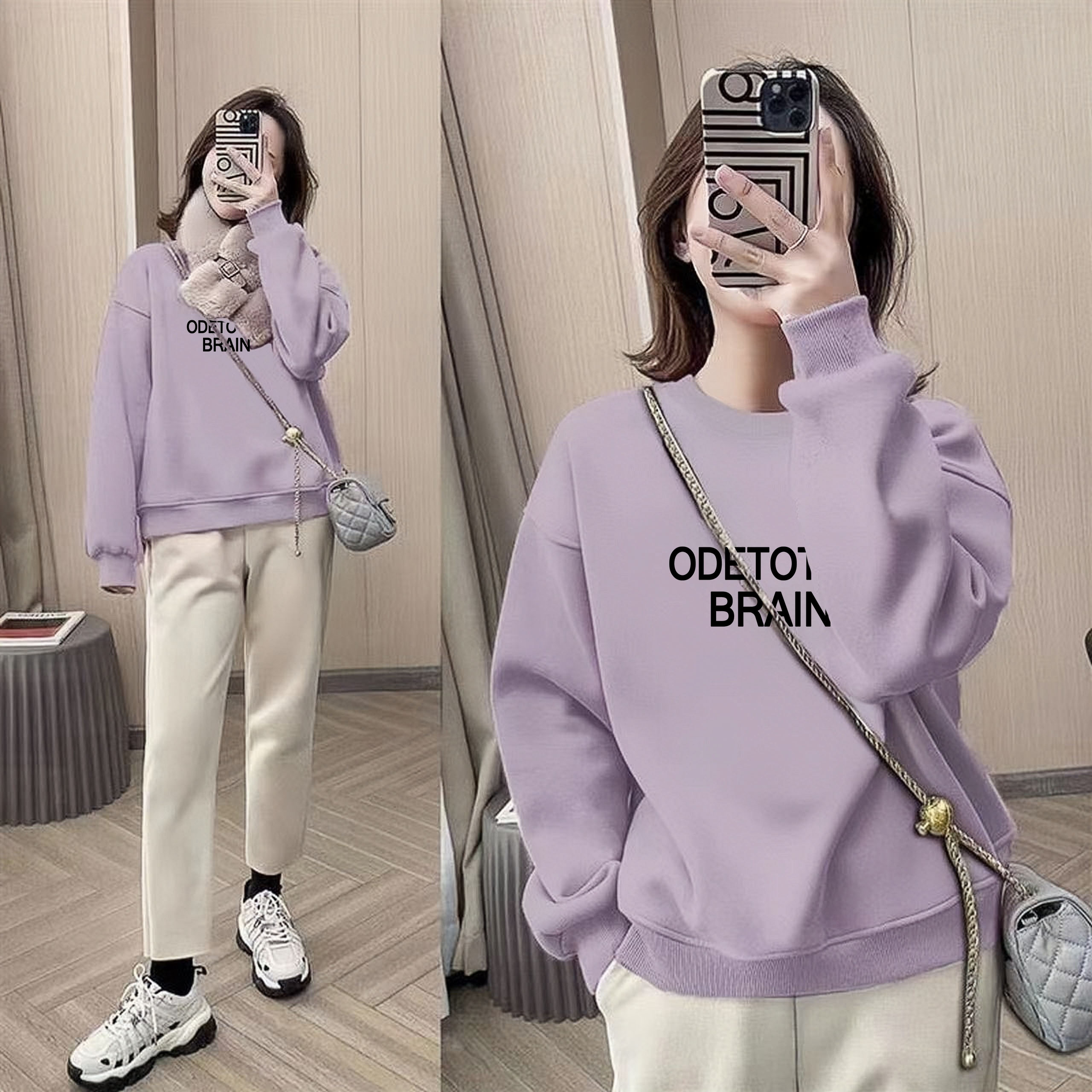 胖妹妹大码宽松显瘦圆领加绒卫衣女士秋冬季新款洋气减龄打底上衣