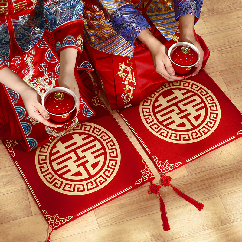 结婚跪垫敬茶新娘改口坐福垫敬酒跪拜红色喜垫一对婚庆用品大全