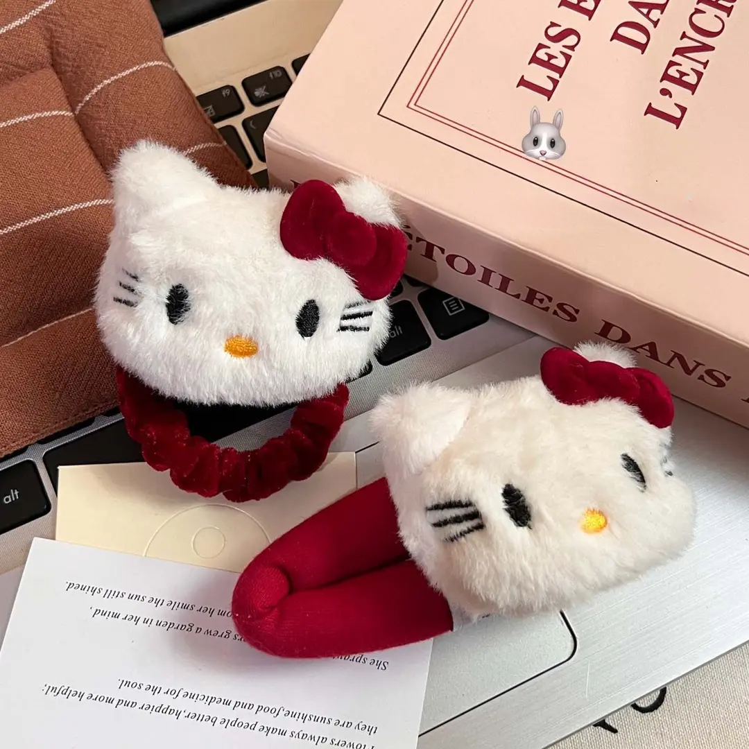 网红可爱学生毛绒kitty甜美安可拉红发夹少女刘海卡通BB发饰百搭