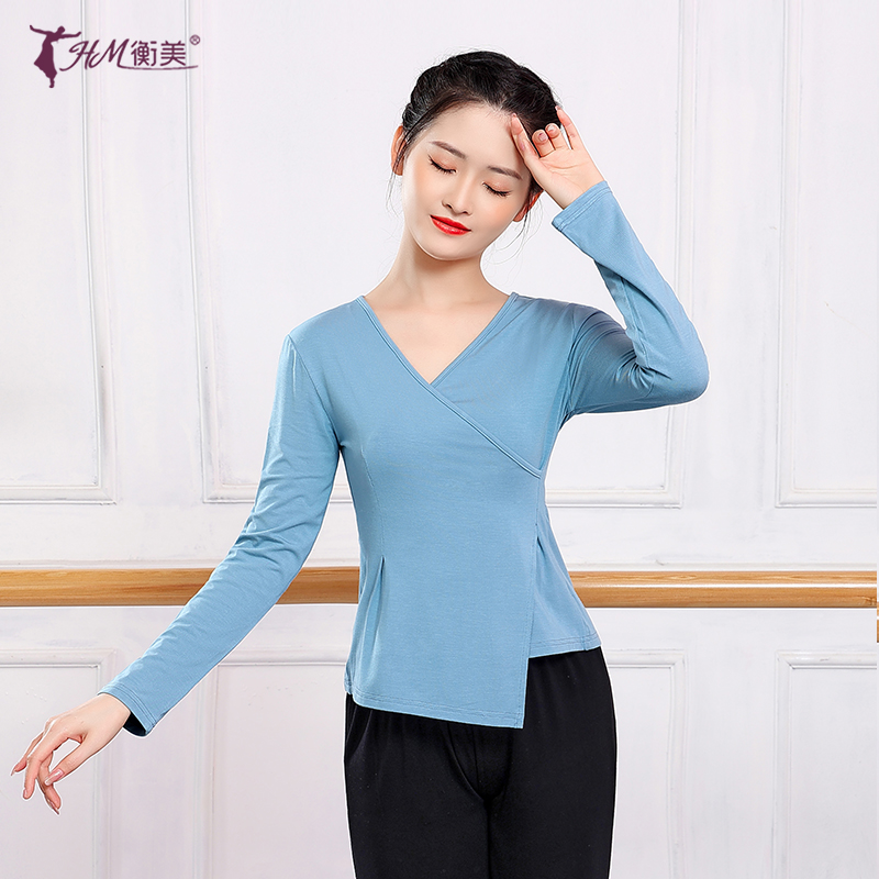 舞蹈练功服装女成人V领长袖形体训练服莫代尔现代中国古典舞上衣