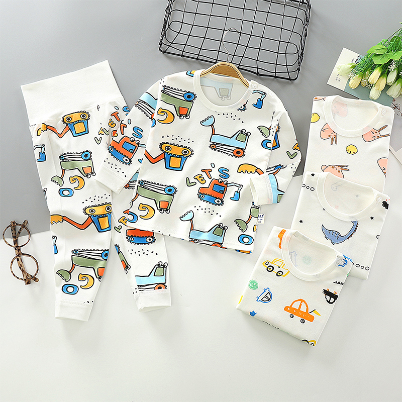 纯棉秋衣套装春秋婴儿内衣儿童男童棉毛衫女高腰护肚秋裤睡衣套装