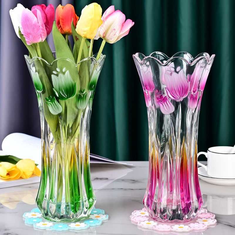 用于水培富贵竹插花可作客厅餐桌摆件装饰创意彩色玻璃花瓶家用