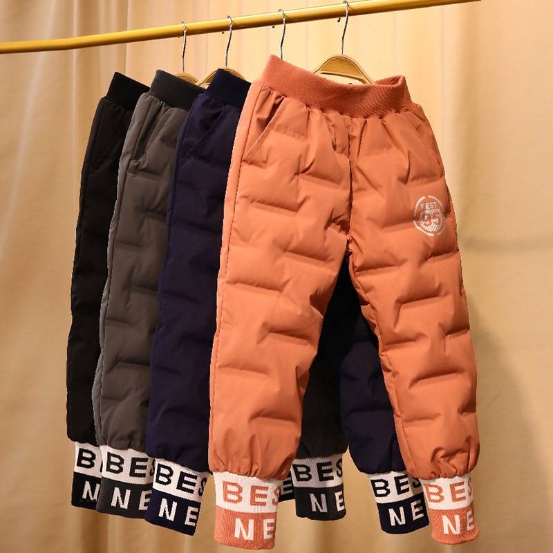 儿童羽绒裤加厚冬季新款男女童外穿白鸭绒长裤子中大童束脚保暖裤