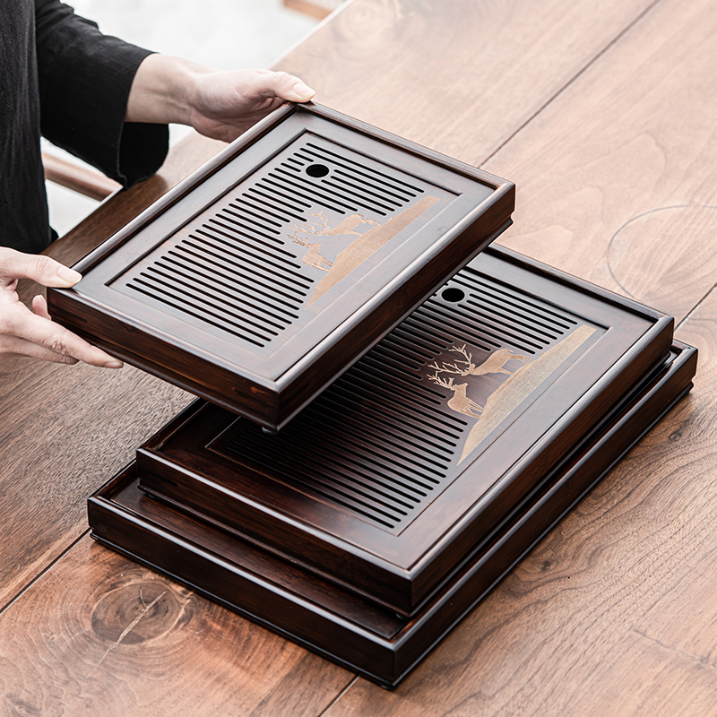 煌山竹制茶盘家用小型托盘功夫茶台盘干泡沥水专用家用茶盘