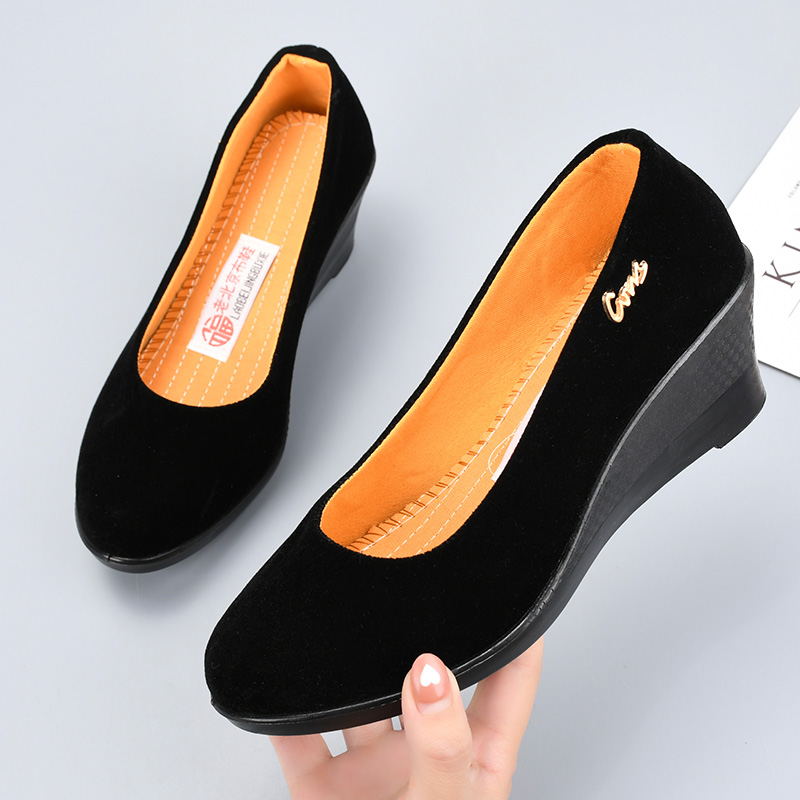 2022春新款老北京布鞋女式工作鞋前台大坡跟礼仪鞋高跟酒店上班鞋