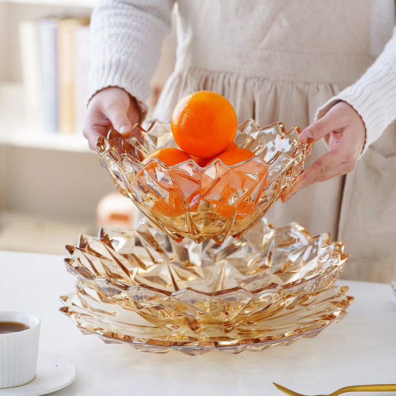 加厚玻璃果盘家用客厅茶几网红水果盘欧式糖果盆会议果盘