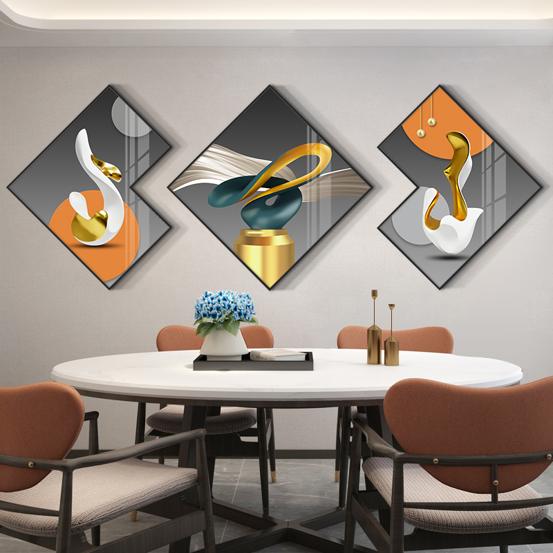 轻奢北欧风餐厅装饰画现代简约饭厅挂画饭餐桌背景墙晶瓷镶钻壁画