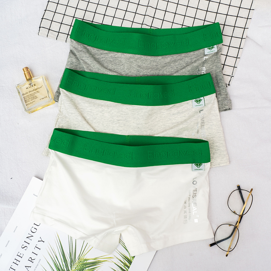女士平角内裤女les帅t中腰抗菌长绒棉纯色透气四角裤女简约裤衩