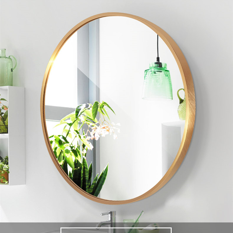 北欧风格圆形带铝材框金色包边的高清壁挂卫生间镜子浴室镜挂墙式