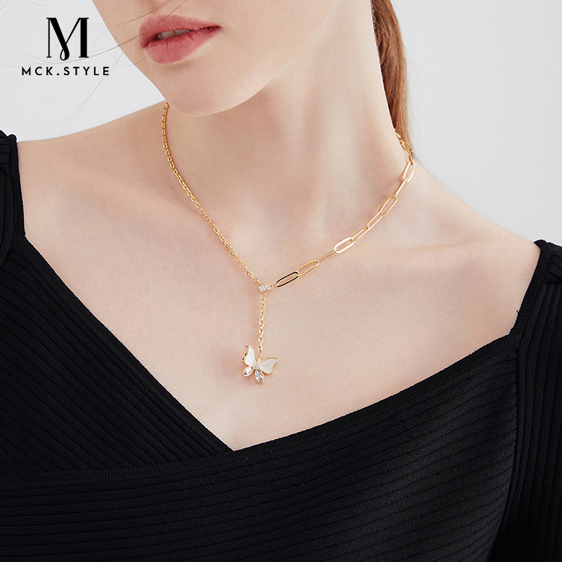 mck 合金项链 蝴蝶吊坠女2025年新款潮锁骨链小众设计感长款颈链
