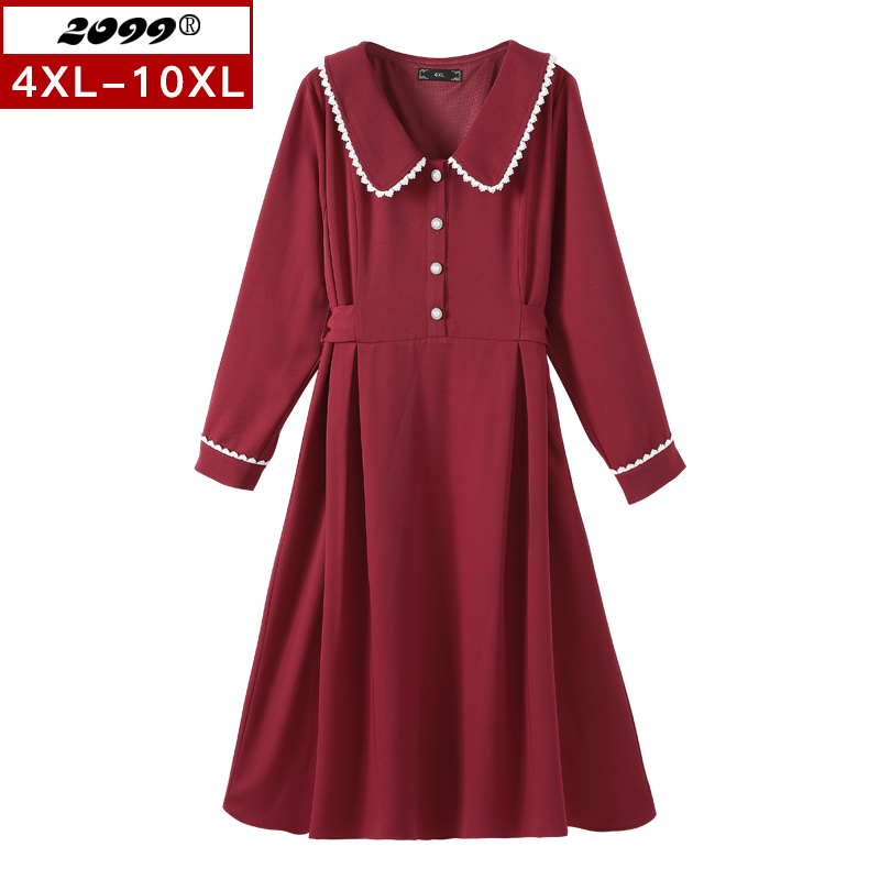 61407C大码女装中长款春秋连衣裙加肥加大娃娃领裙子宝藏衣橱上新