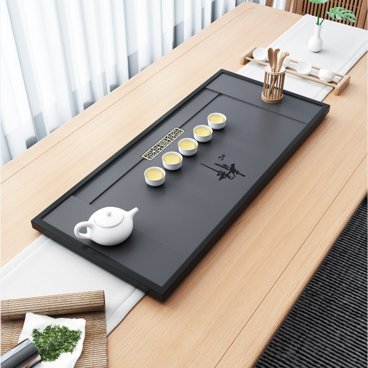 天然乌金石茶盘石茶盘专用托盘轻奢家用桌面茶台茶几石茶盘乌金石