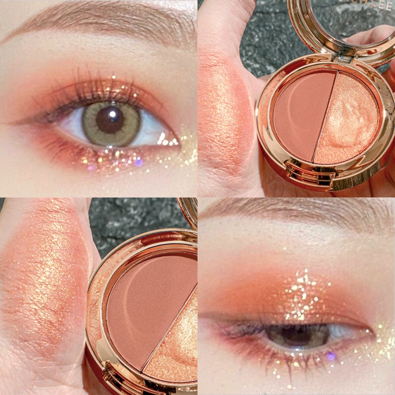 茗希芝双色眼影盘持妆不易脱妆珠光哑光南瓜色大地色便携初学者女