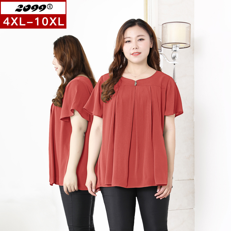 20005T雪纺衫女超大胖mm显瘦T恤上衣260斤小衫女夏装加肥大码女装