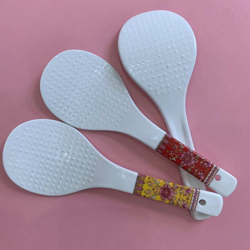 景德镇宫廷风珐琅彩不粘米饭陶瓷饭勺易清洗耐高温长柄盛饭勺子