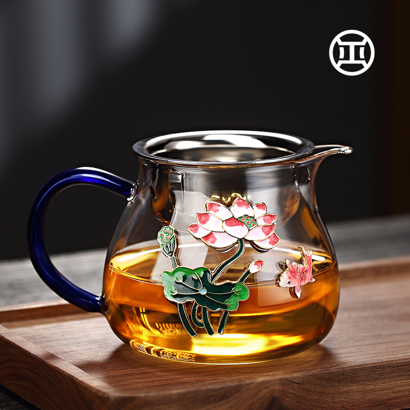 纯正景泰蓝玻璃公道杯茶漏一体套装手工高档加厚耐热分茶器倒茶杯