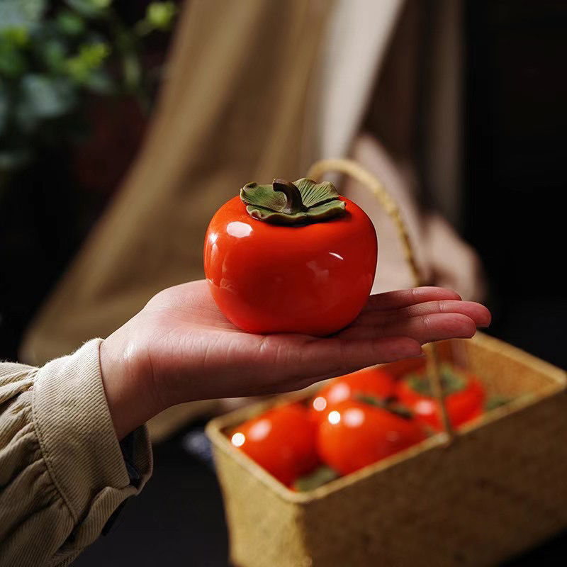 事事如意柿子茶叶罐陶瓷便携旅行密封罐可爱创意存茶罐家居摆件