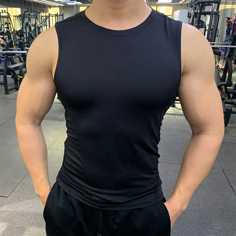 健身背心男紧身衣坎肩透气弹力吸汗速干无袖跑步训练上衣运动t恤