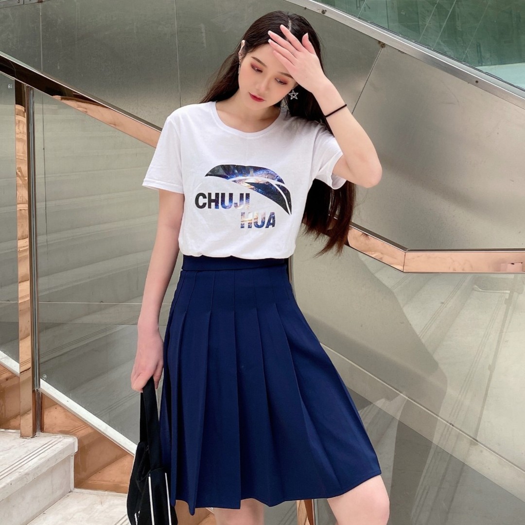 百褶裙女加长款松紧腰四季款高个子显瘦半身裙校园风防走光运动裙