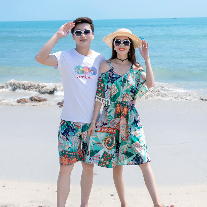 沙滩情侣装海边女裙清凉新款潮流夏季不一样的男款套装度假服小众