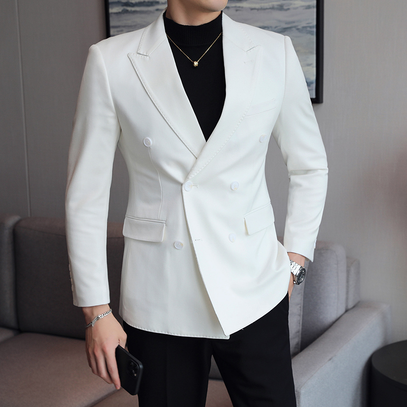 英伦商务休闲西装白色外套修身双扣单西上衣男士西服韩版-DX6030