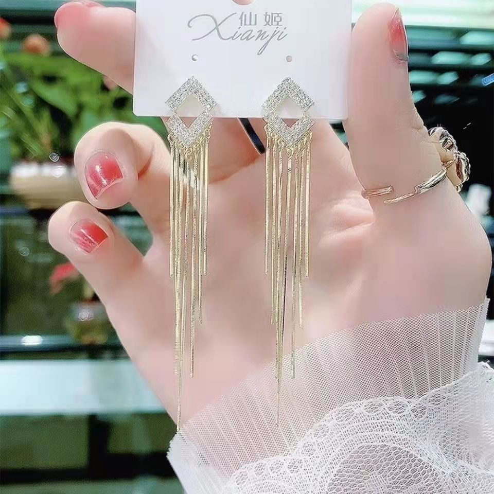 925银针耳环 韩版潮流新款百搭气质长款流苏耳环（30号）