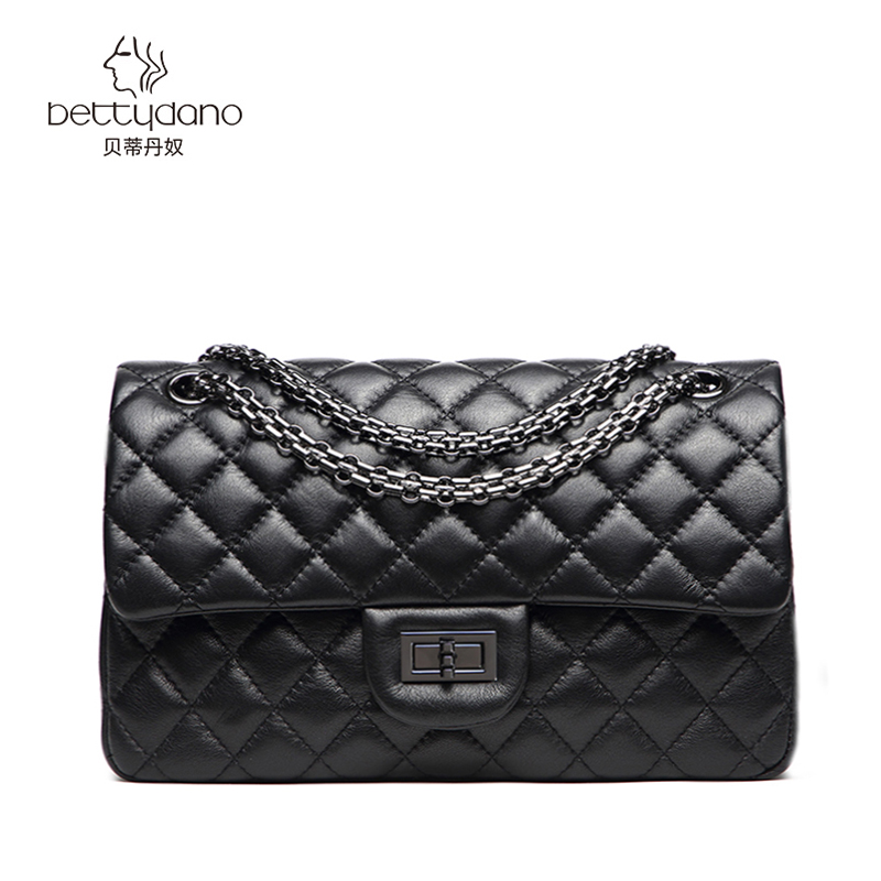 头层牛皮小香风包包2025新款真皮女包百搭单肩斜挎包菱格链条包