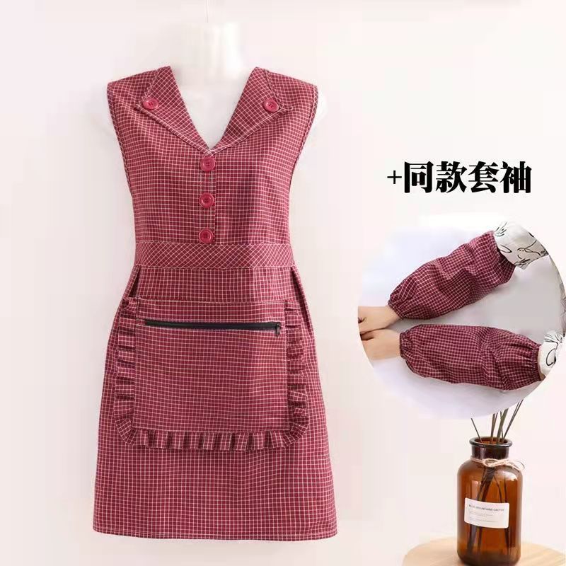 【围裙+送套袖】翻领套装家用厨房棉布罩衣拉链大口袋长袖工作服