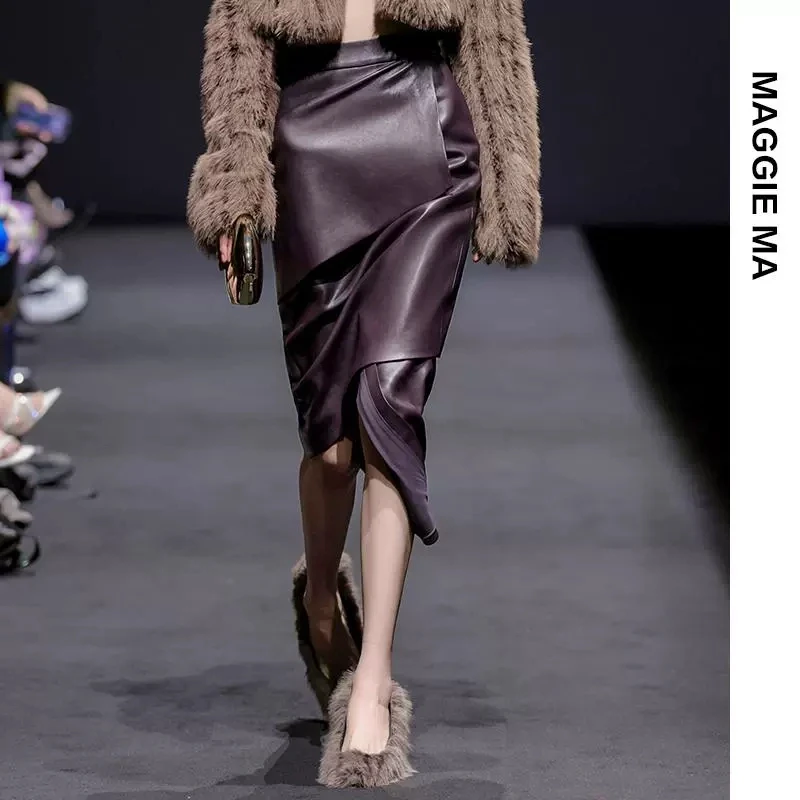 MAGGIE MA马婧设计师款紫红韵味高贵优雅从容包臀半裙738B