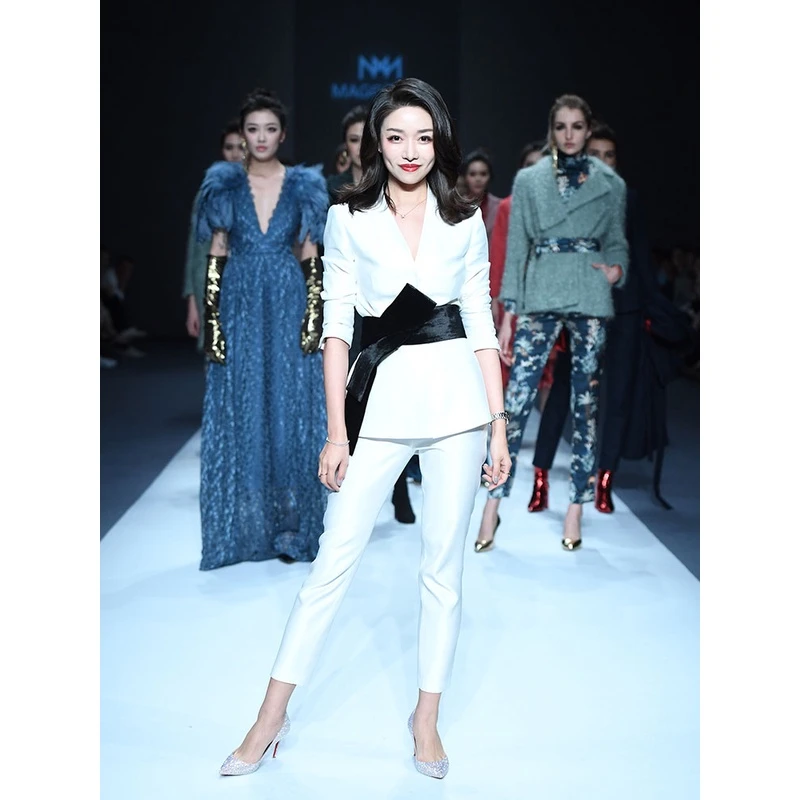 马婧同款MAGGIE MA设计师款闪光白色西装西裤套装259C/260P