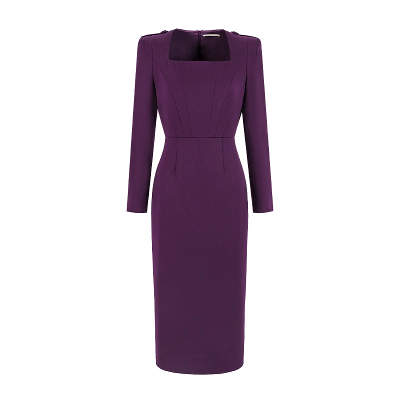 MAGGIE MA 马婧设计师款秋冬法式含蓄优雅一字领修身连衣裙660D