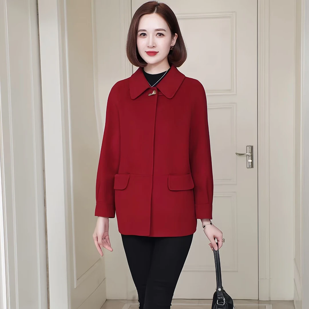 妈妈短款澳毛外套中年时尚双面呢大衣洋气春秋装