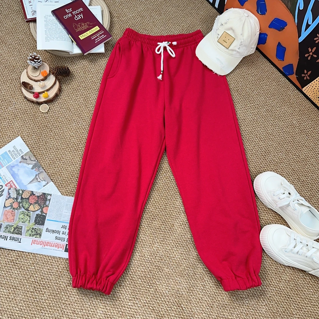 2024秋冬季新款抽绳纯色加绒加厚休闲裤束脚裤6996