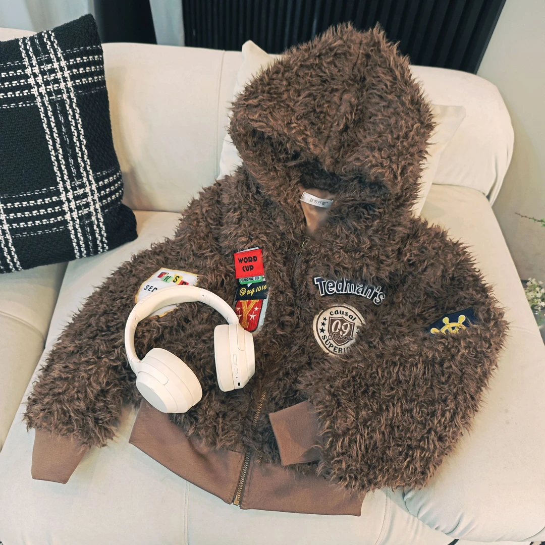 2024年秋季新款时尚百搭纯色连帽长袖厚外套7828