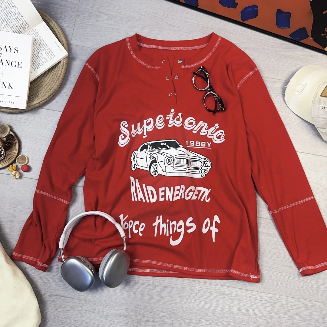 2024秋季新款休闲时尚百搭卡通印花打底长袖T恤7365