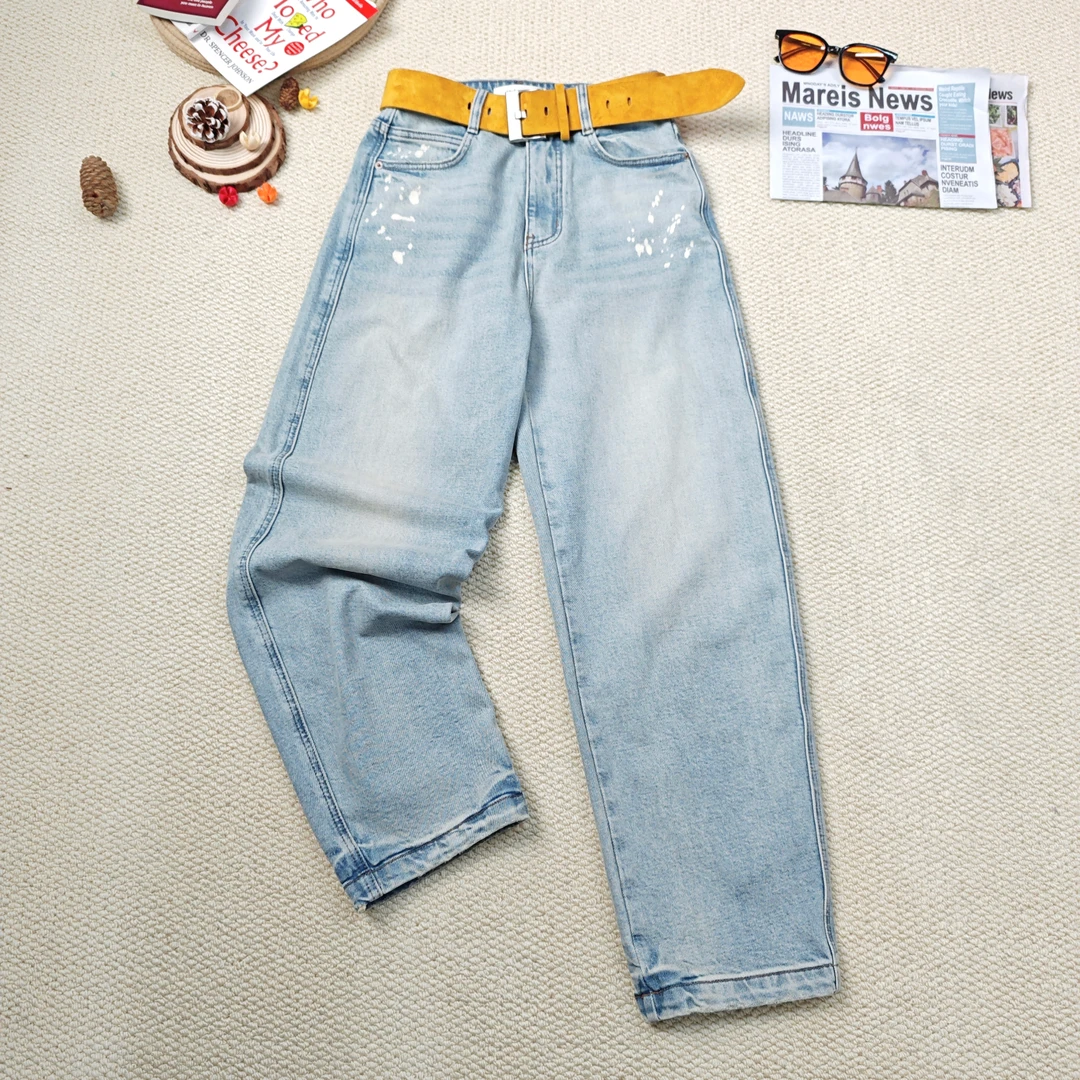 【伊人风尚服饰推荐】2024秋季新款做旧配腰带哈伦裤牛仔裤7856