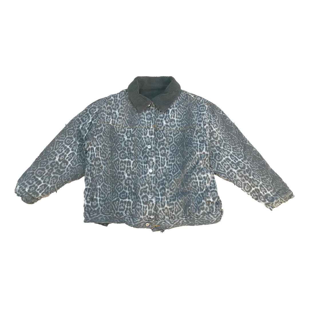 2024年秋季新款时尚百搭豹纹加绒加厚长袖厚外套6914