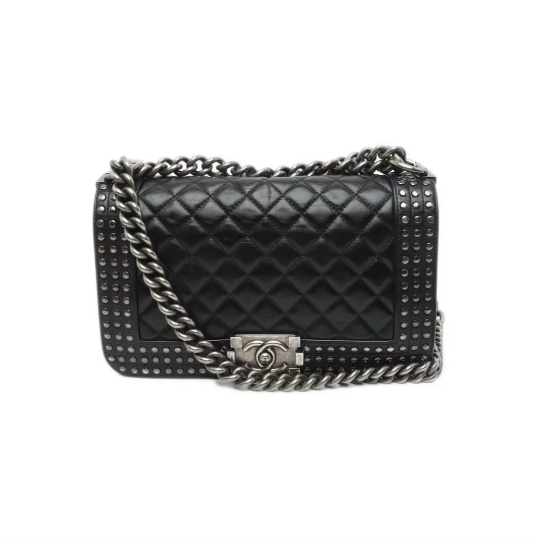 95新 Chanel/香奈儿 黑银羊leboy 中号