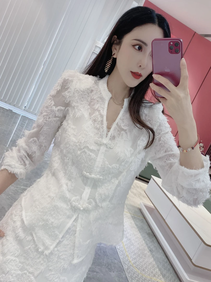 Q【橦颜推荐】轻奢毛毛国风上衣+半身裙两件套3206