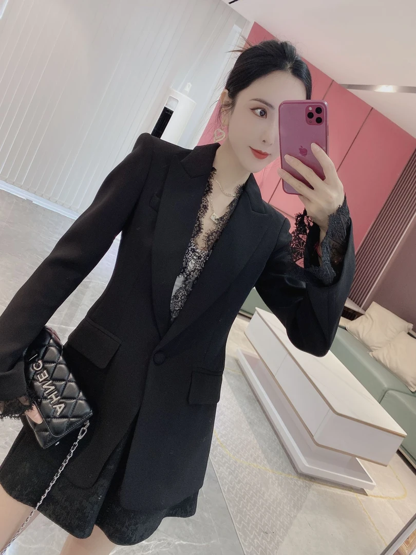 Q【橦颜推荐】收腰显瘦蕾丝边西装外套7529