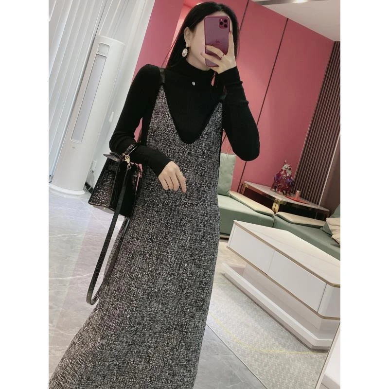 C【长款吊带裙】长款小香后开叉吊带连衣裙0957