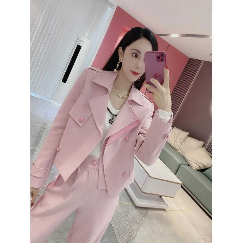 【橦颜推荐】双层领西装外套+阔腿裤两件套9227（9.27）