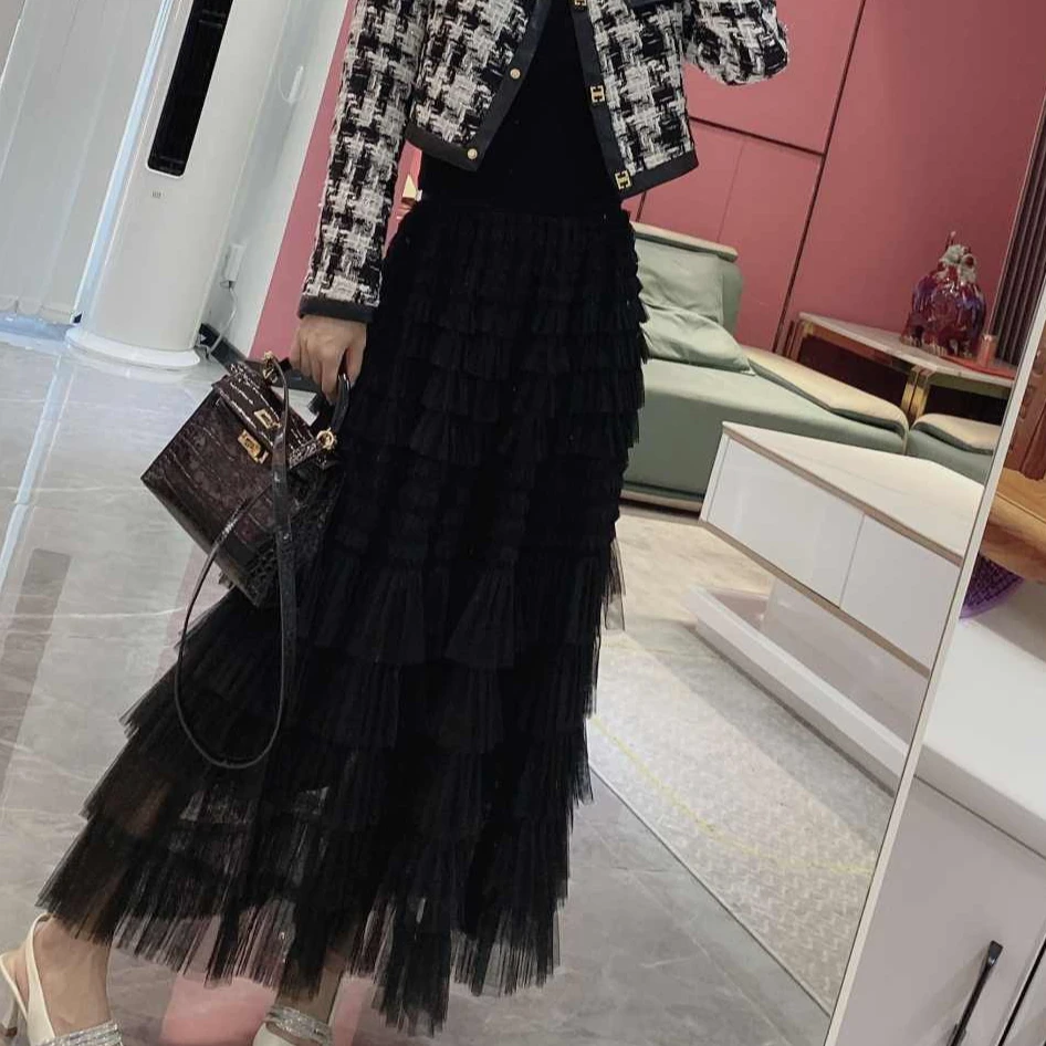 Q【橦颜推荐】高腰A版蛋糕纱裙半身裙28977