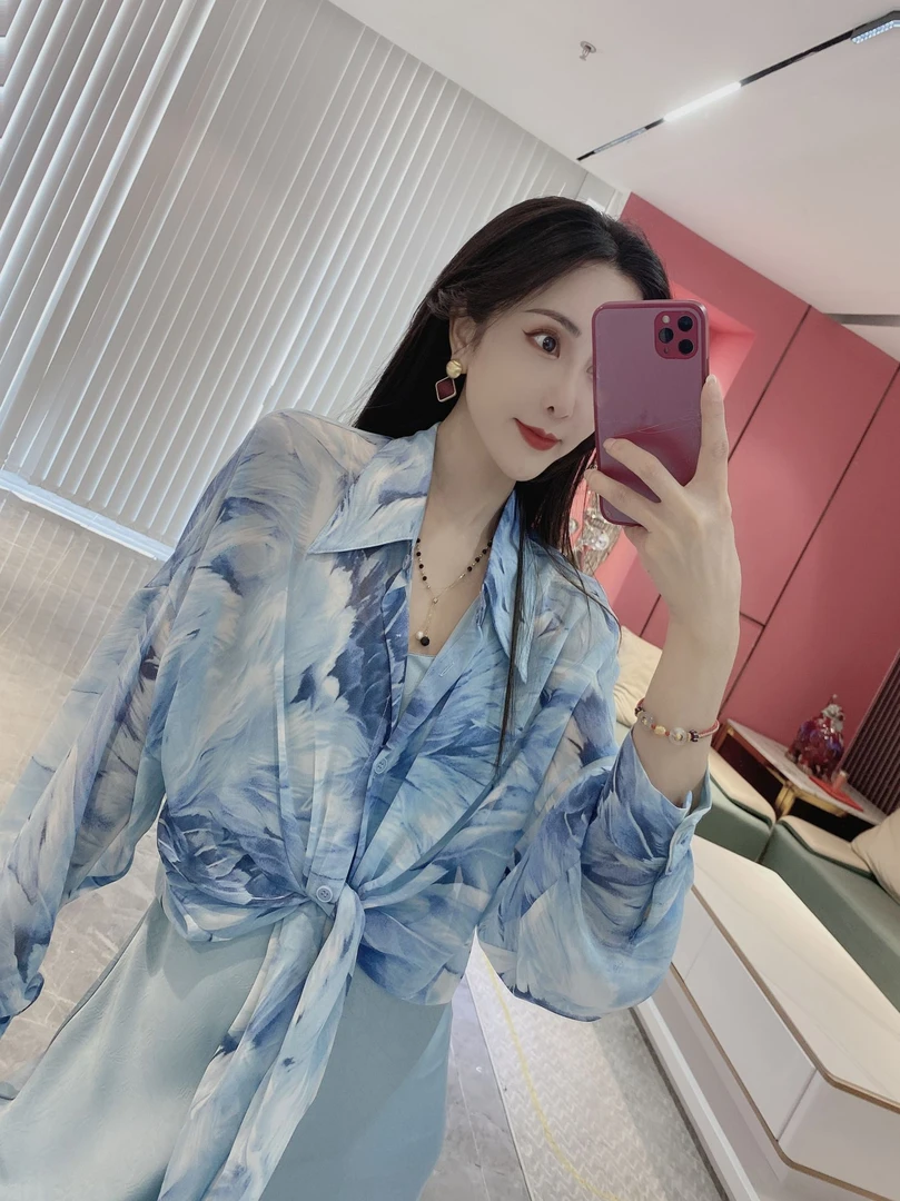 Q【风清月白】透纱气质系带防晒衬衫6326