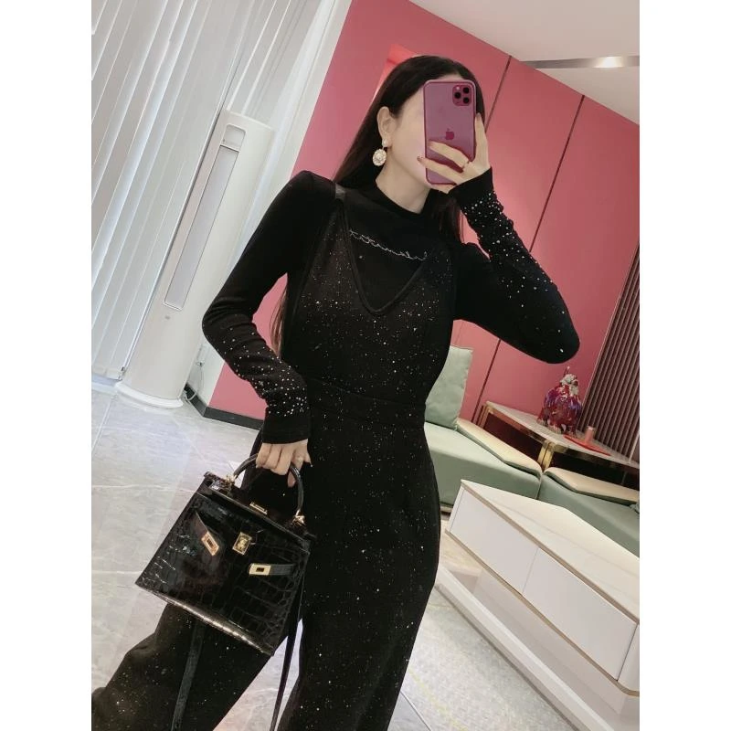 Y【梦中情裤】磨毛绒老钱风轻奢后拉链毛呢背带裤2045