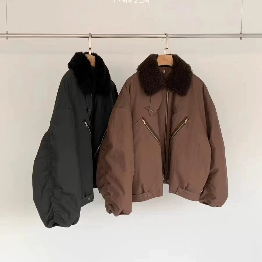 【西部风情】 韩设计师款 复古机车翻领棉服外套