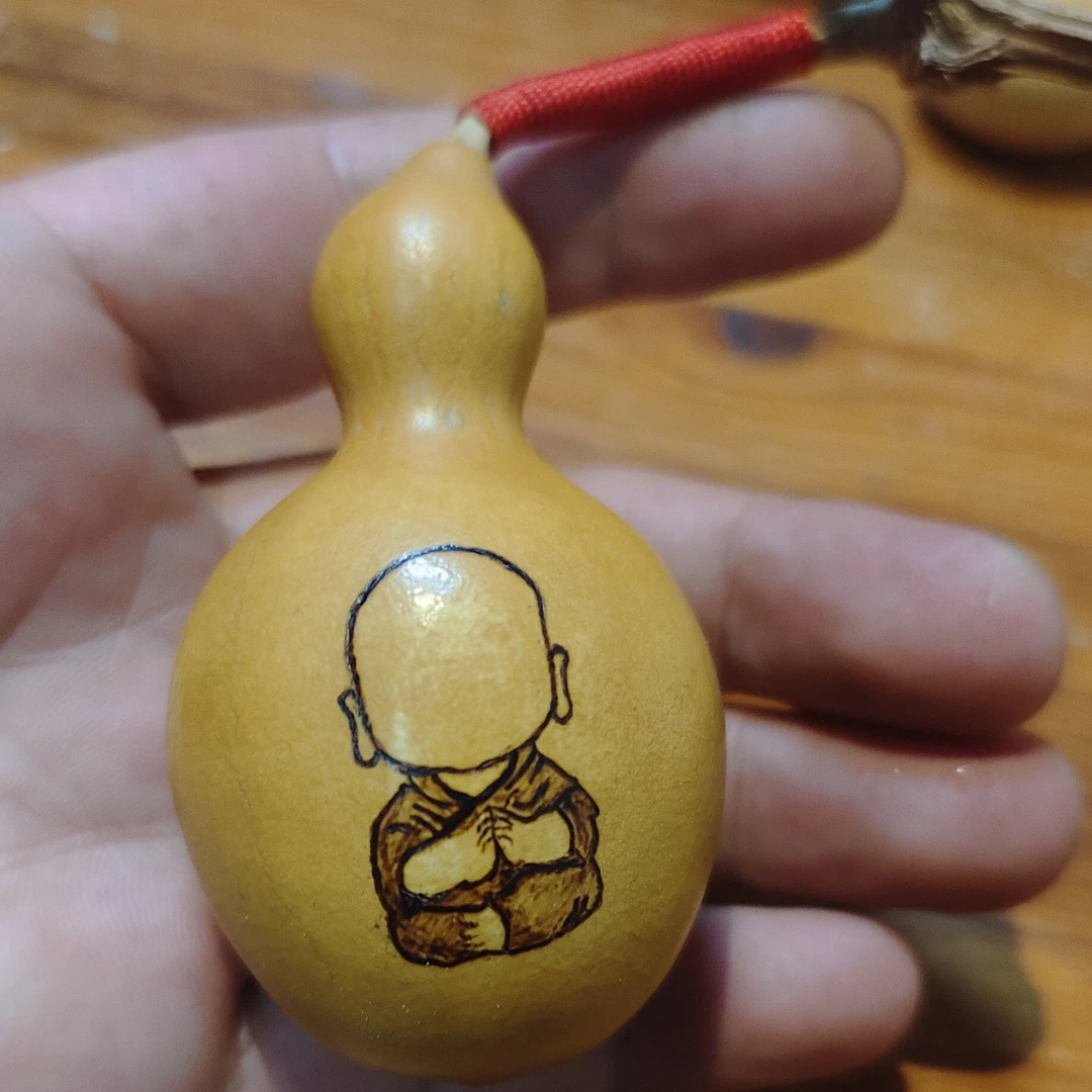 葫芦手把件文玩葫芦手工烙画大肚宝瓶葫芦无相佛7.7厘米粗4.5厘米