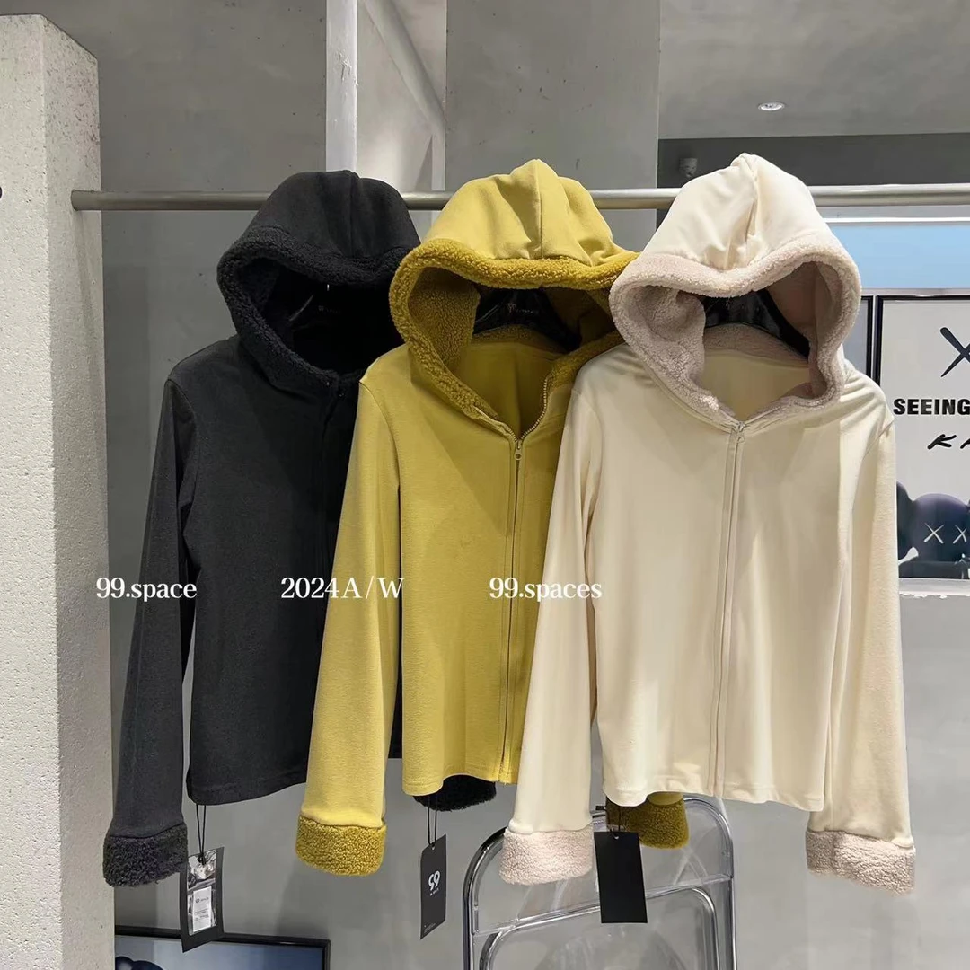 99-拼接羊羔毛连帽拉链外套89616