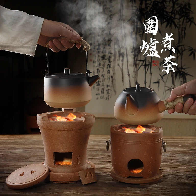 潮州纯手工炭炉古朴炉一体内膛工夫茶炉复古陶土火炉子煮茶烧水壶